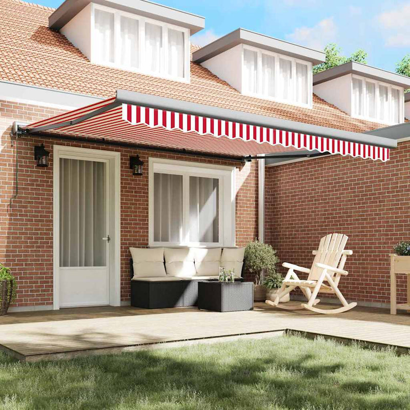 vidaXL Behúzható napellenző Piros és fehér 400 × 300 cm Szövet, Fém