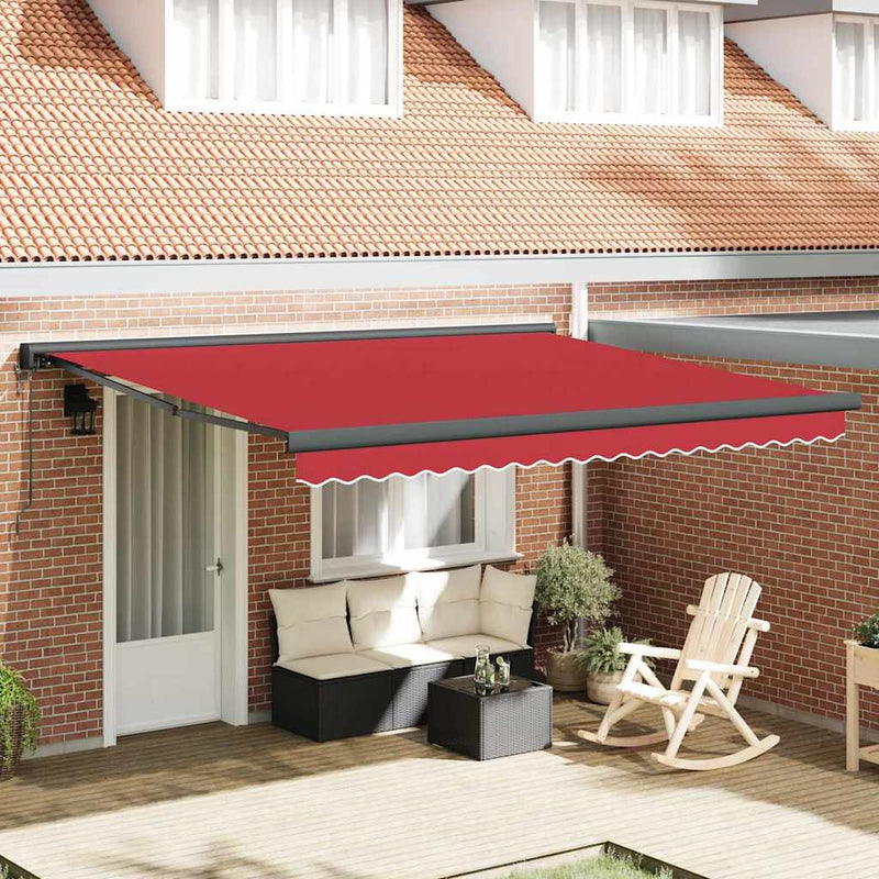 vidaXL Behúzható napellenző Piros 400 × 300 cm Szövet, Fém