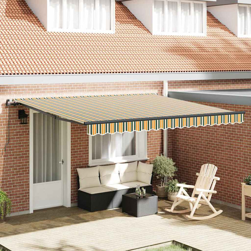 vidaXL Behúzható napellenző Zöld és sárga 400 × 300 cm szövet