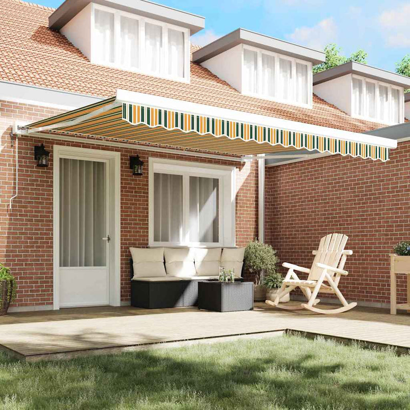 vidaXL Behúzható napellenző Zöld és Sárga 400 ×300 cm Szövet és Fém