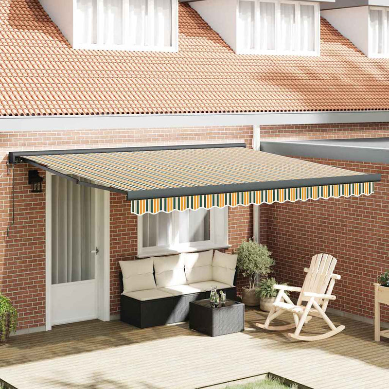 vidaXL Behúzható napellenző Zöld és sárga 400 × 300 cm Szövet, Fém