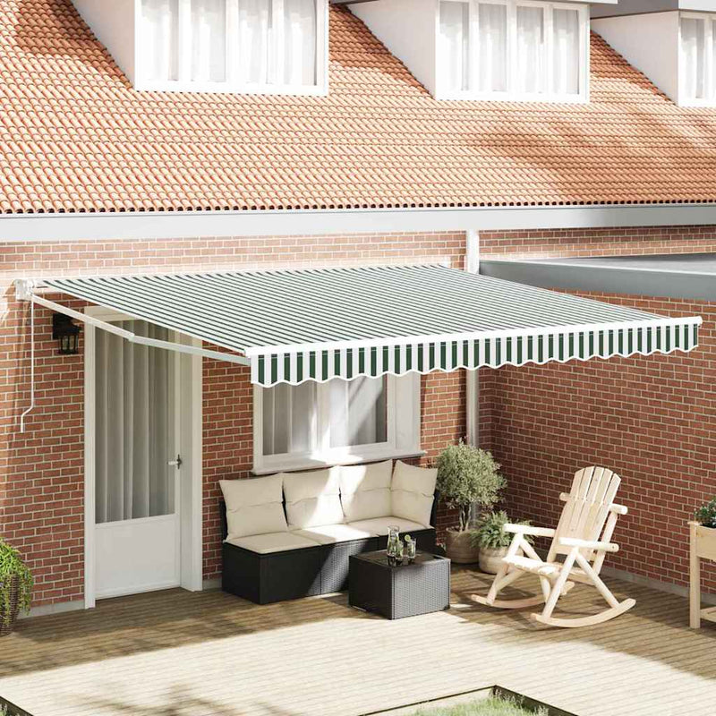 vidaXL Behúzható napellenző Zöld és fehér 400 × 300 cm Poliészter