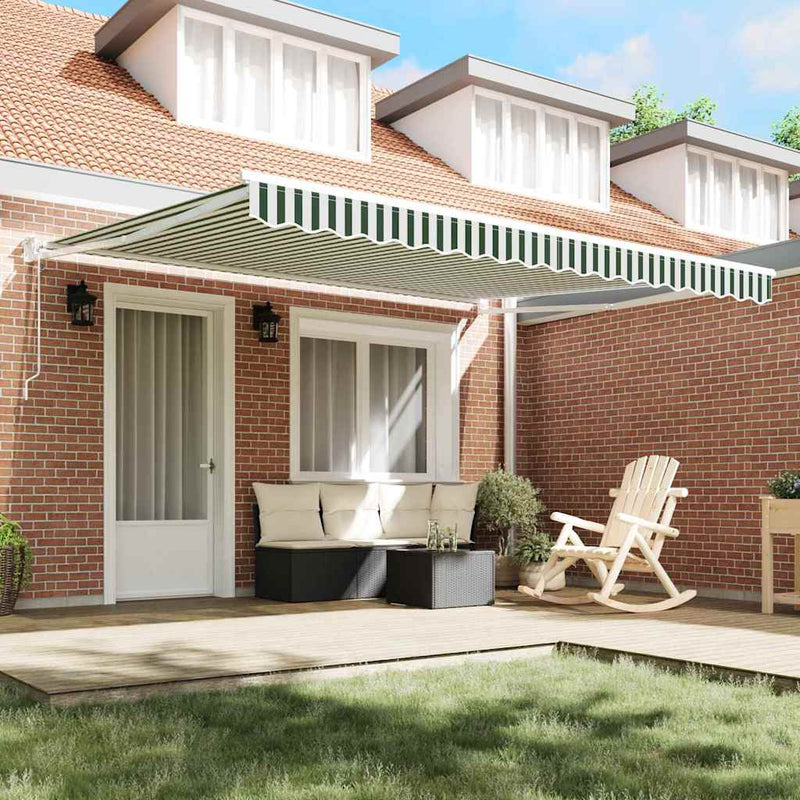 vidaXL Behúzható napellenző Zöld és fehér 400 × 300 cm Poliészter