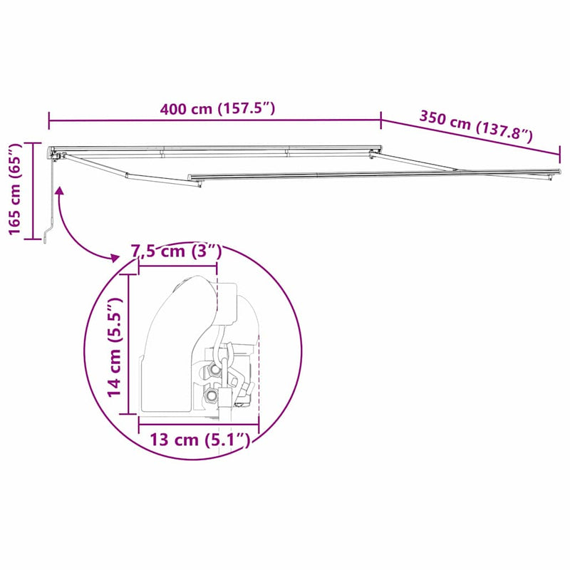 vidaXL Behúzható napellenző Fekete 400 × 350 cm Poliészter