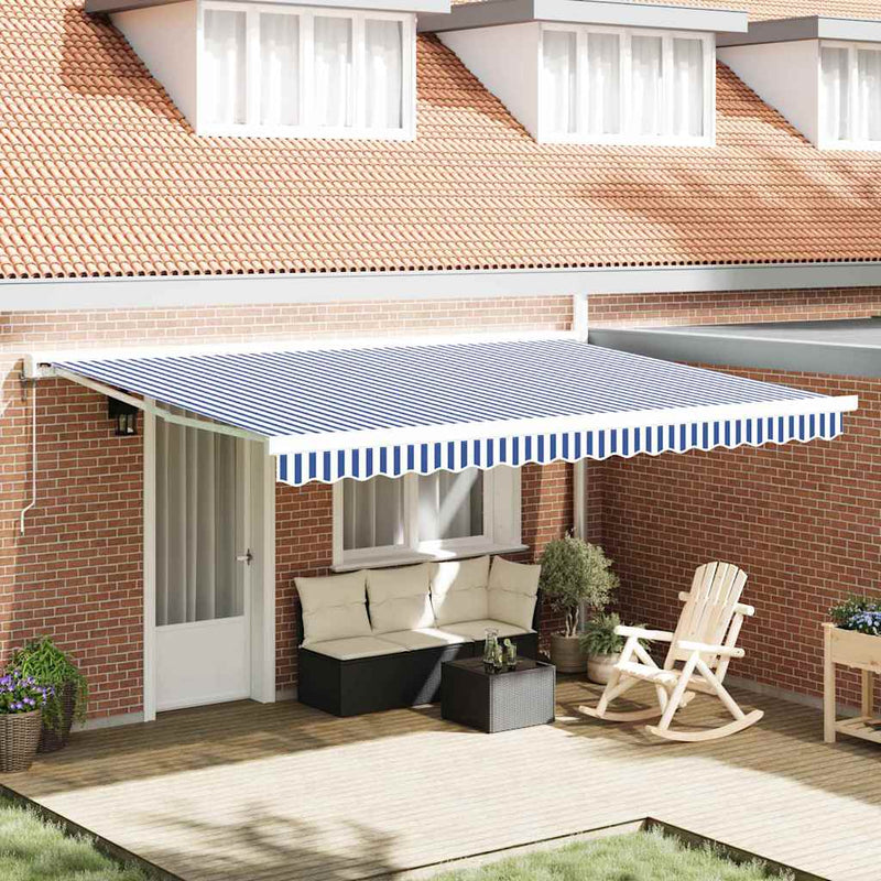 vidaXL Behúzható napellenző Kék és fehér 450 × 300 cm Szövet, Fém