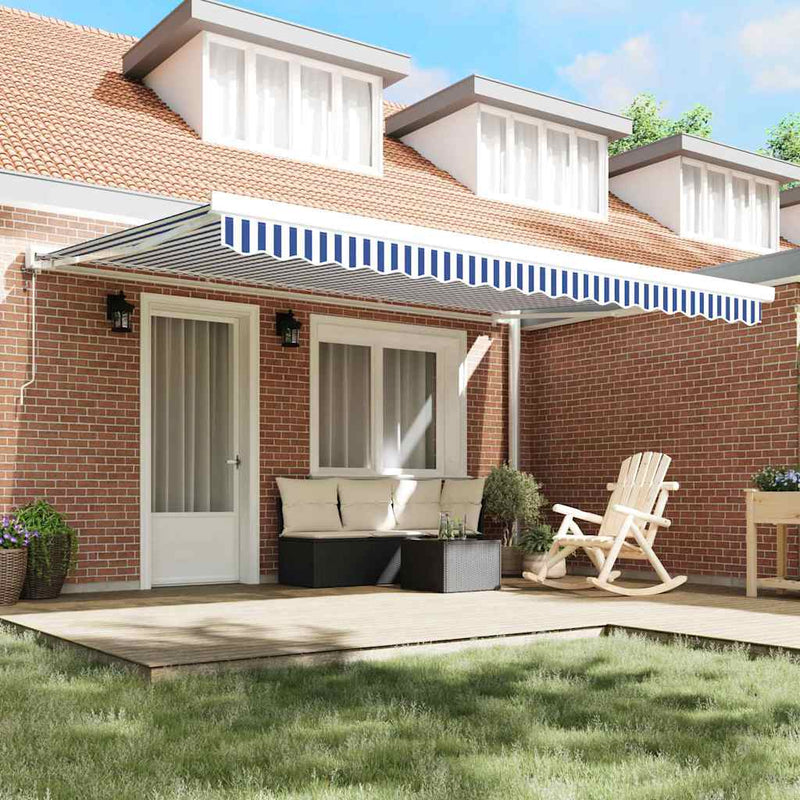 vidaXL Behúzható napellenző Kék és fehér 450 × 300 cm Szövet, Fém