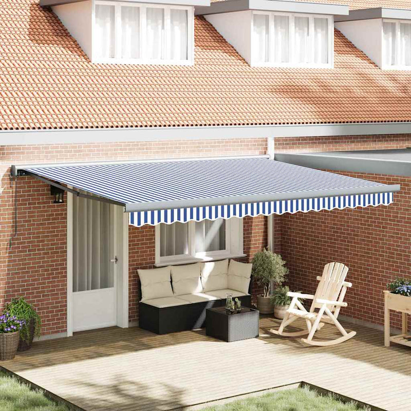 vidaXL Behúzható napellenző Kék és fehér 450 × 300 cm Szövet, Fém