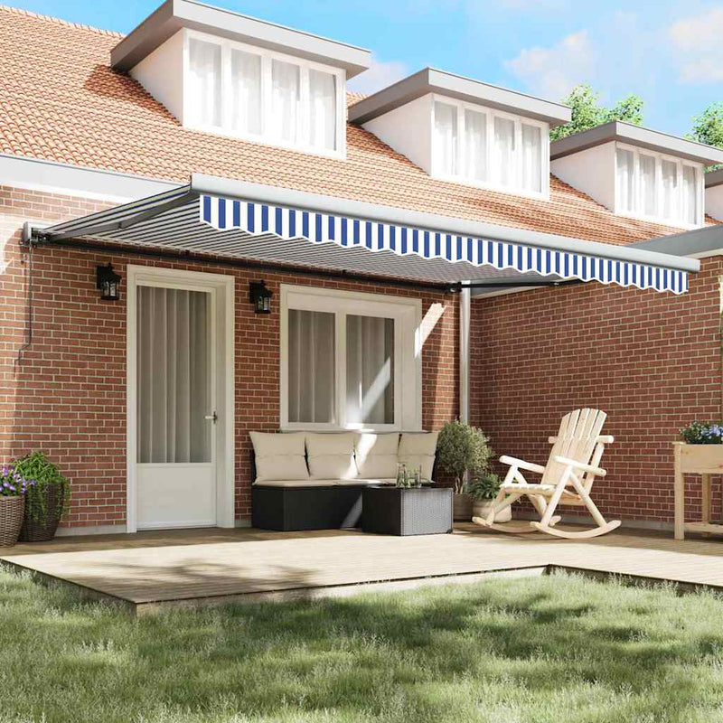 vidaXL Behúzható napellenző Kék és fehér 450 × 300 cm Szövet, Fém