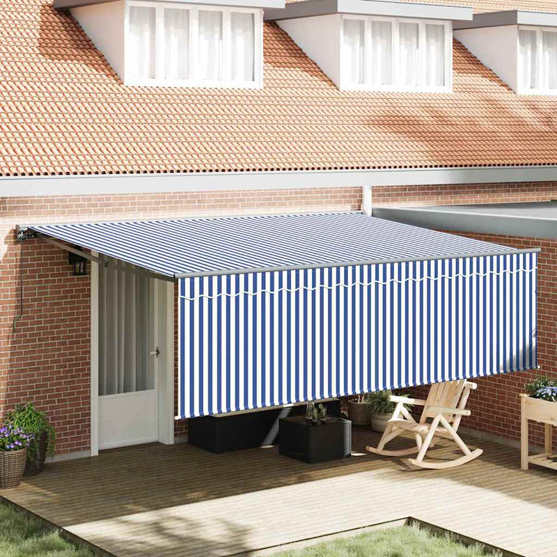 vidaXL Behúzható napellenző Kék és fehér 450 × 300 cm szövet