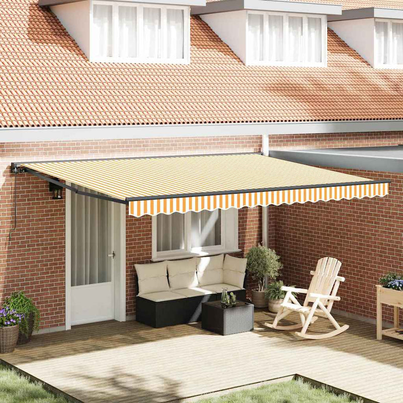 vidaXL Behúzható napellenző Narancs és fehér 450x300 cm szövet