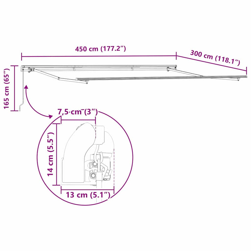 vidaXL Behúzható napellenző narancssárga és barna 450 × 300 cm