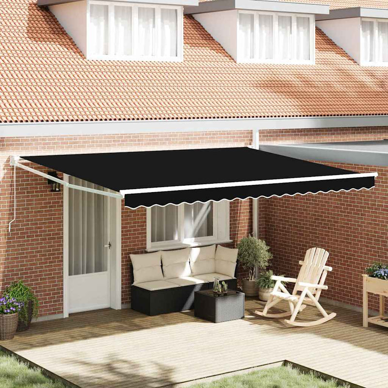 vidaXL Behúzható napellenző Fekete 450 × 300 cm Poliészter és fém