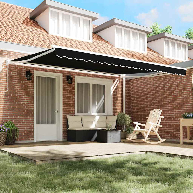 vidaXL Behúzható napellenző Fekete 450 × 300 cm Poliészter és fém