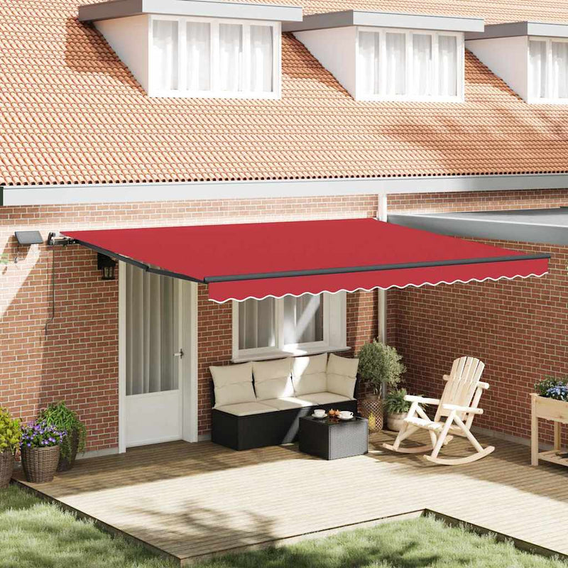 vidaXL Behúzható napellenző LED -es lámpákkal Piros 450 ×300 cm szövet