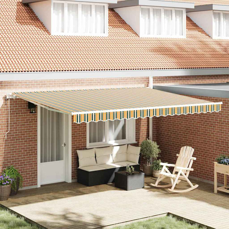 vidaXL Behúzható napellenző 450 × 300 cm Zöld és sárga