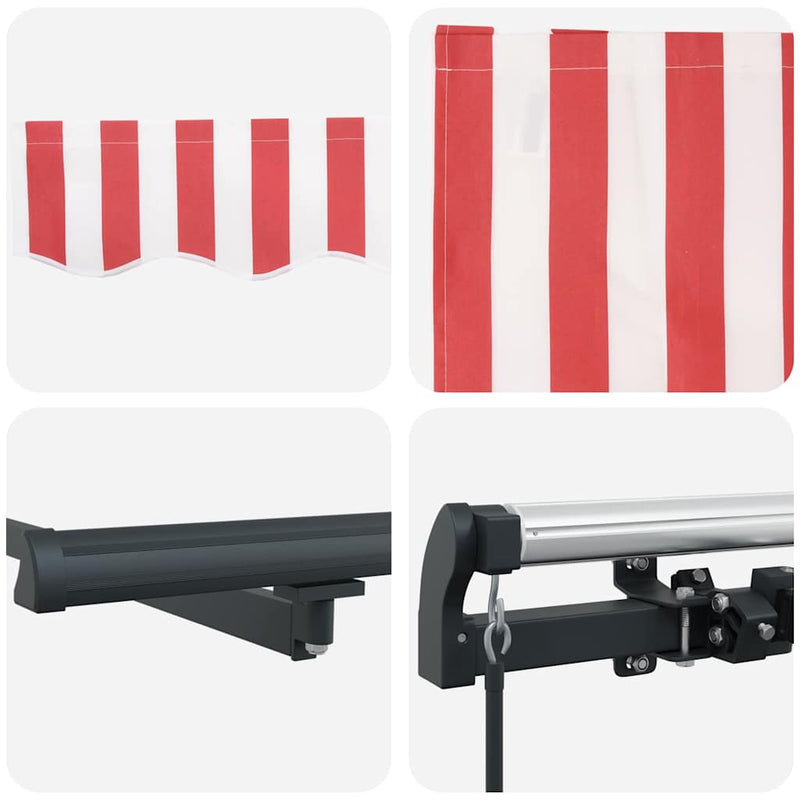 vidaXL Behúzható napellenző Piros és fehér 450 × 350 cm szövet