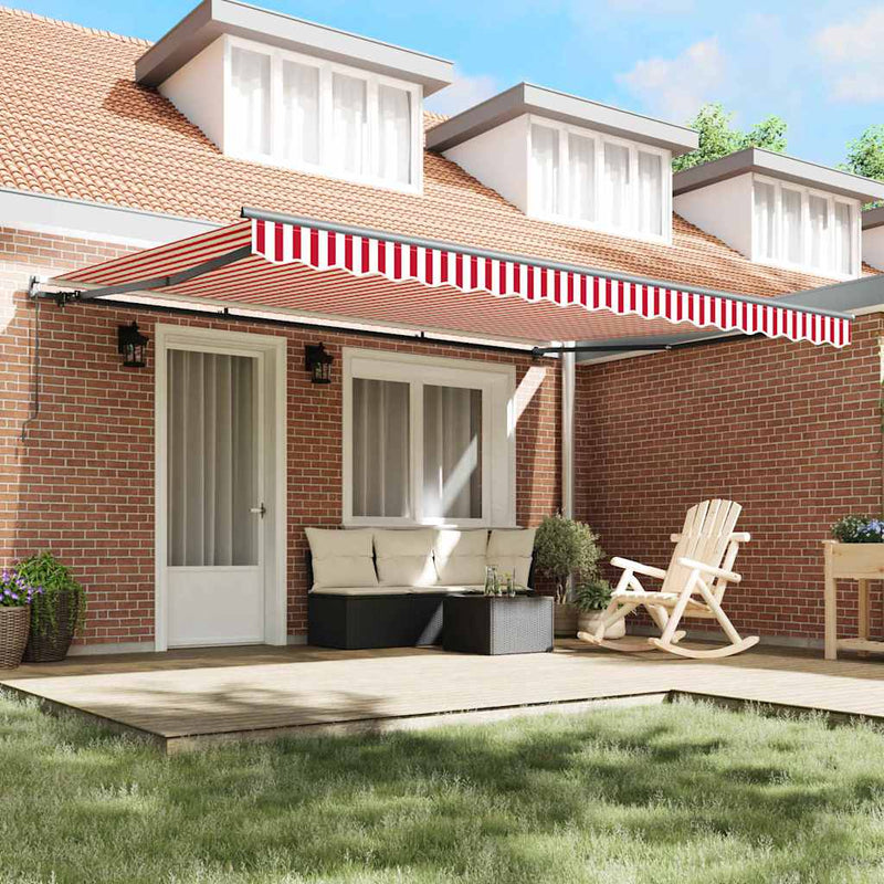 vidaXL Behúzható napellenző Piros és fehér 450 × 350 cm szövet