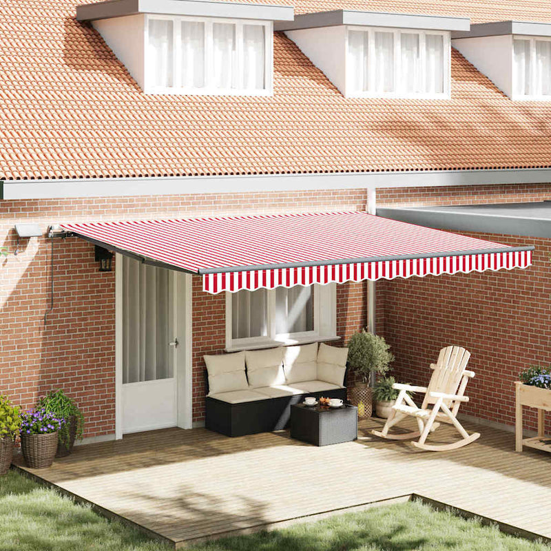 vidaXL Behúzható napellenző Piros és fehér 450 ×350 cm szövet