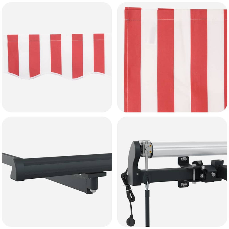 vidaXL Behúzható napellenző Piros és fehér 450 ×350 cm szövet