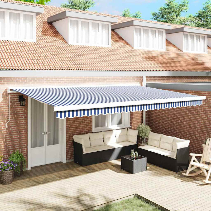 vidaXL Behúzható napellenző Kék és Fehér 500 × 300 cm Szövet és Fém