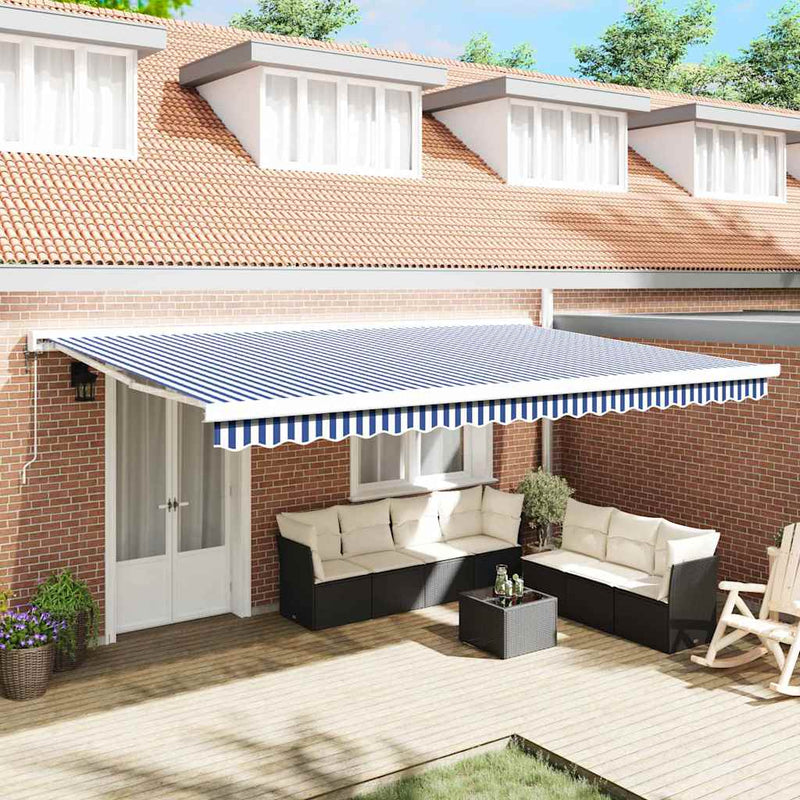 vidaXL Behúzható napellenző Kék és fehér 500 × 300 cm Szövet, Fém