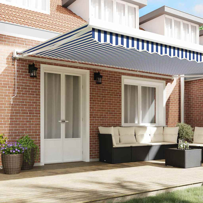 vidaXL Behúzható napellenző Kék és fehér 500 × 300 cm Szövet, Fém