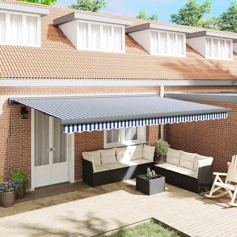 vidaXL Behúzható napellenző Kék és Fehér 500 × 300 cm Szövet és Fém