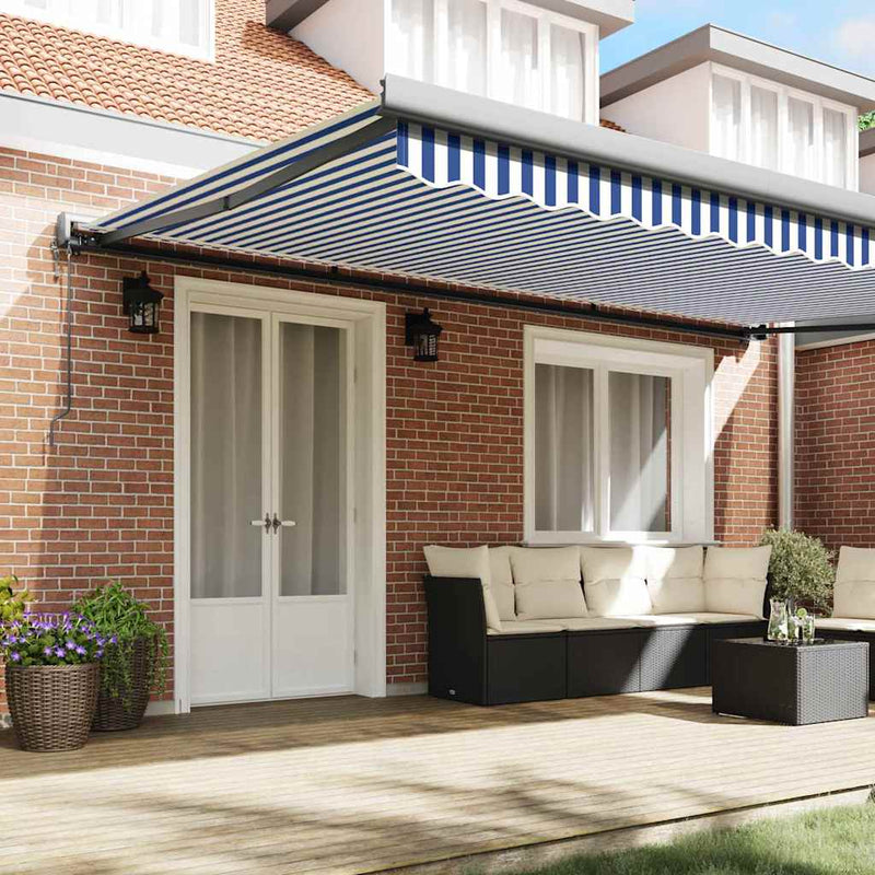 vidaXL Behúzható napellenző Kék és fehér 500 × 300 cm Szövet, Fém