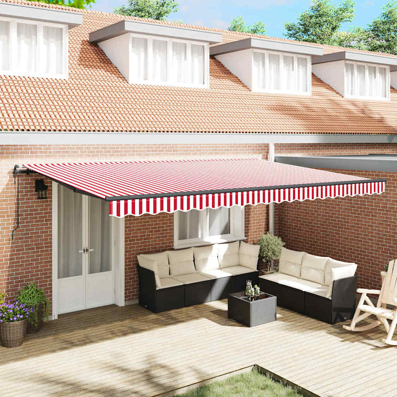 vidaXL Behúzható napellenző Piros és fehér 500 × 300 cm szövet