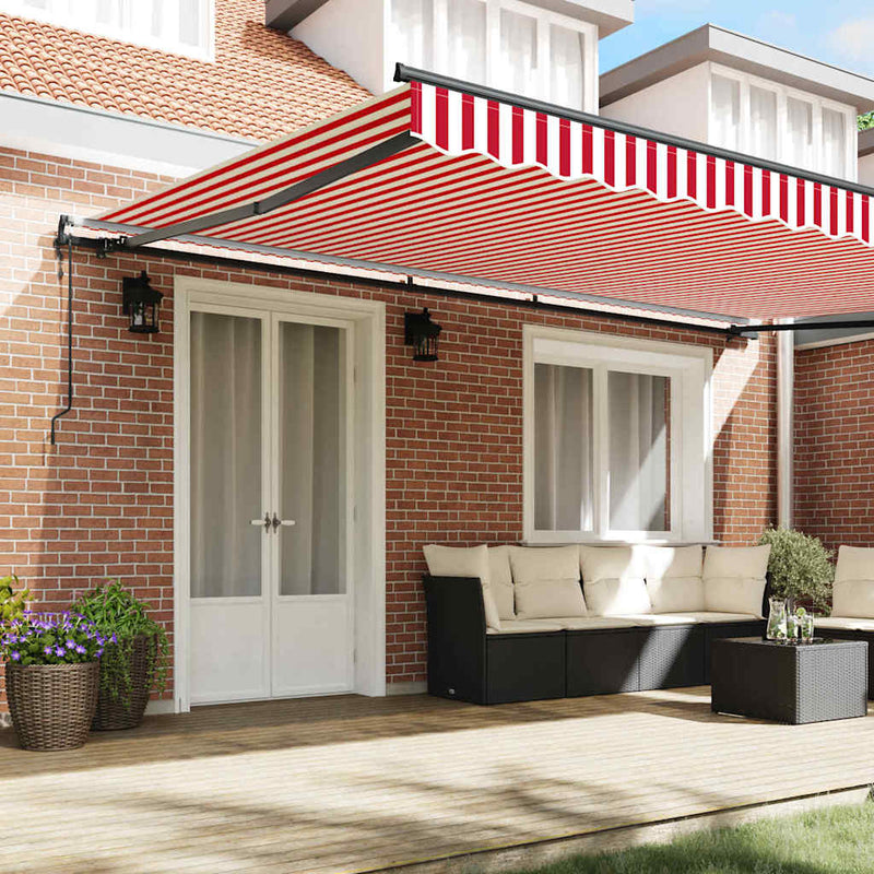 vidaXL Behúzható napellenző Piros és fehér 500 × 300 cm szövet