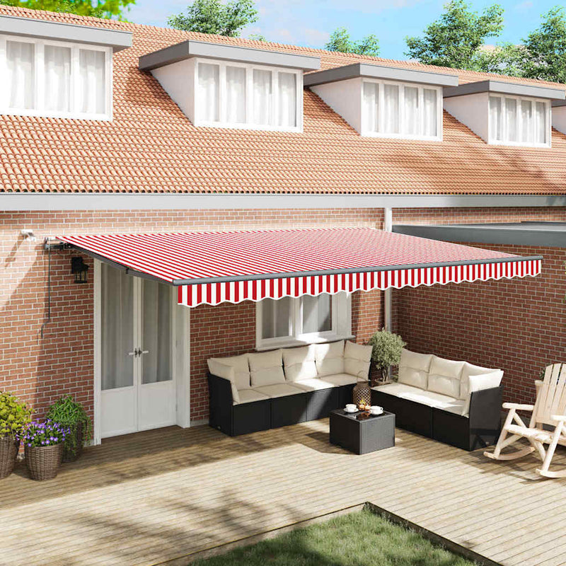 vidaXL Behúzható napellenző with Piros és fehér 500 × 300 cm szövet