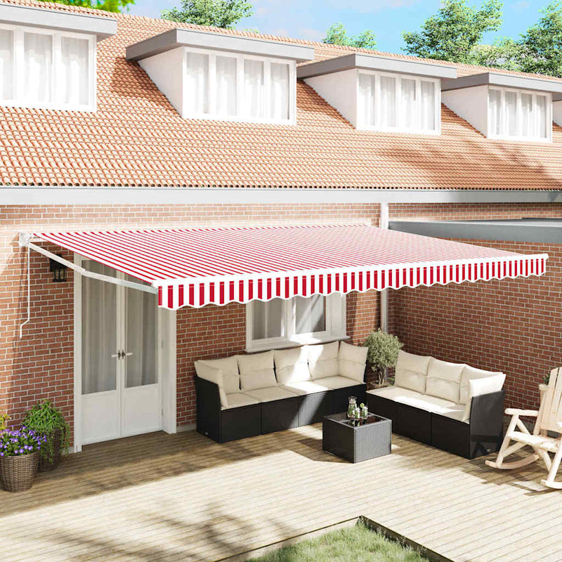 vidaXL Behúzható napellenző Piros és Fehér 500 × 300 cm Szövet és Fém