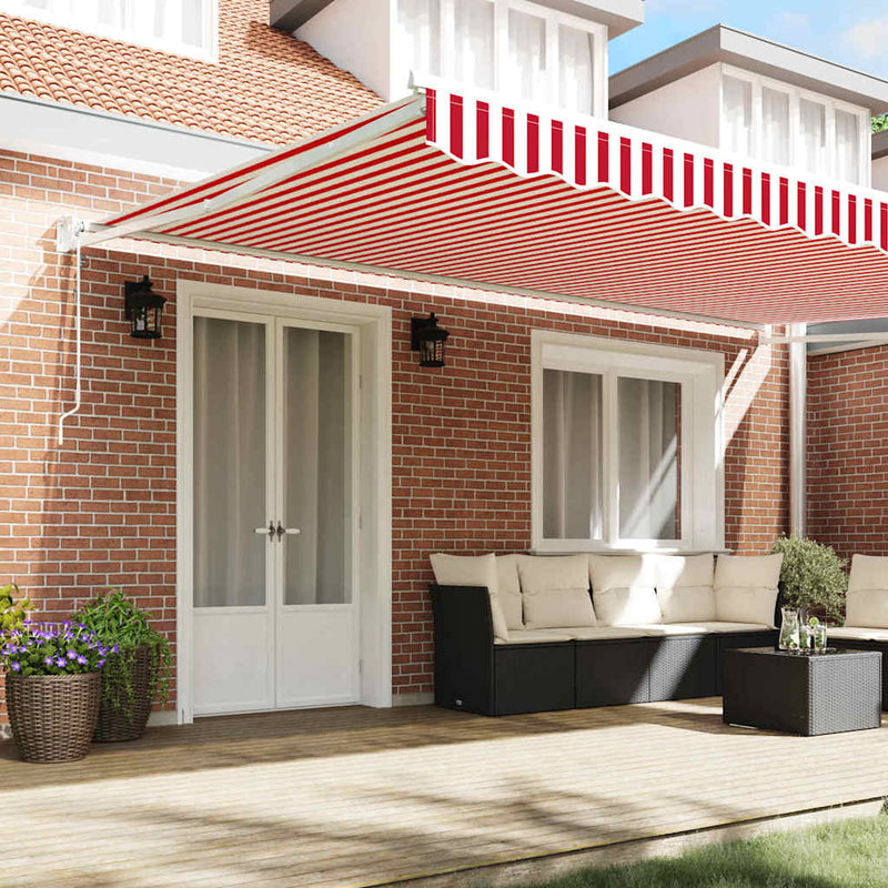 vidaXL Behúzható napellenző Piros és Fehér 500 × 300 cm Szövet és Fém