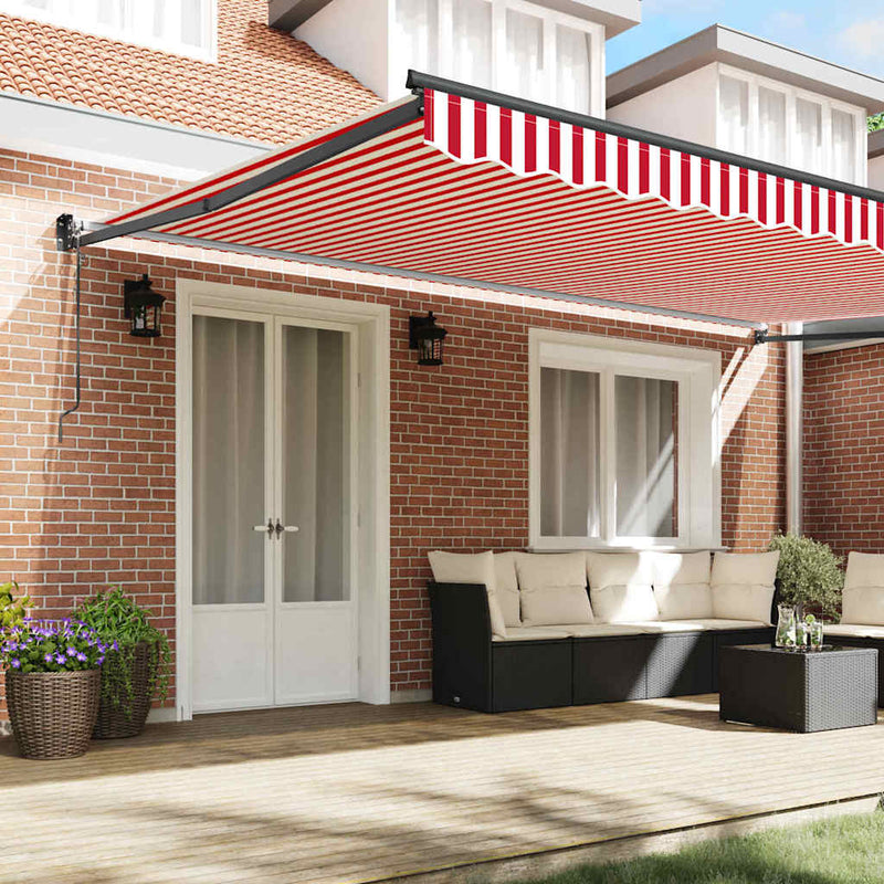 vidaXL Behúzható napellenző Piros és Fehér 500 × 300 cm Szövet és Fém