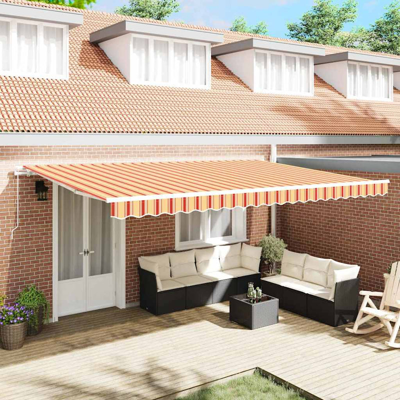vidaXL Behúzható napellenző Csíkos Sárga és narancs 500 × 300 cm