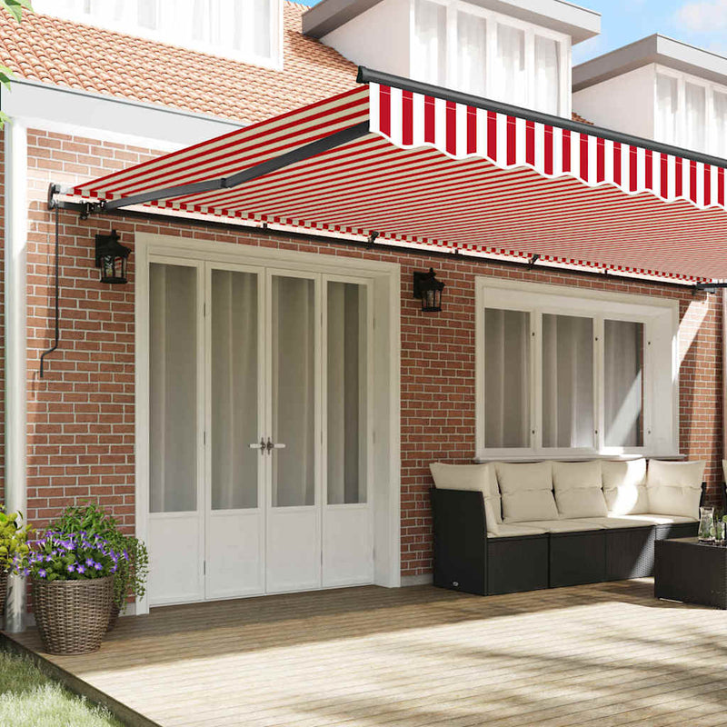 vidaXL Behúzható napellenző Piros és fehér 600 × 300 cm szövet