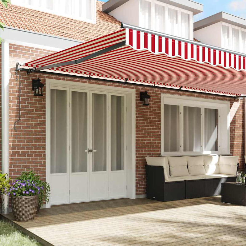 vidaXL Behúzható napellenző Piros és fehér 600 × 300 cm szövet