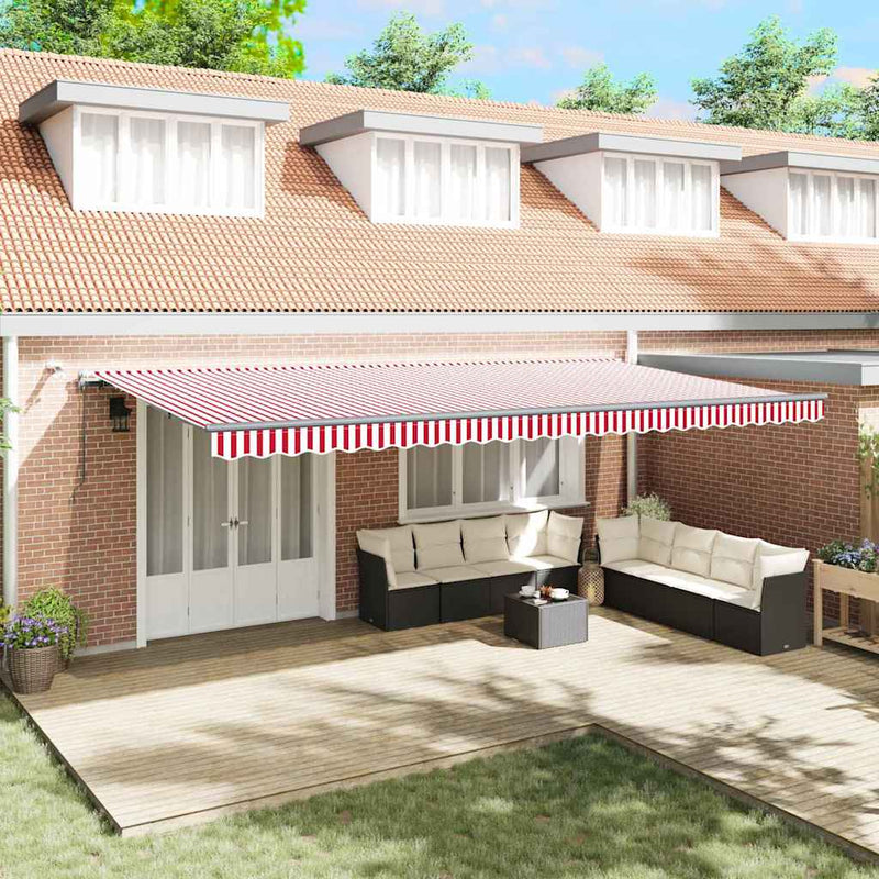 vidaXL Behúzható napellenző Piros és fehér 600 × 300 cm szövet