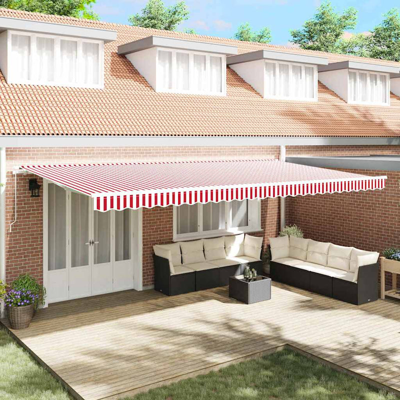 vidaXL Behúzható napellenző Csíkos Piros és Fehér 600 × 350 cm