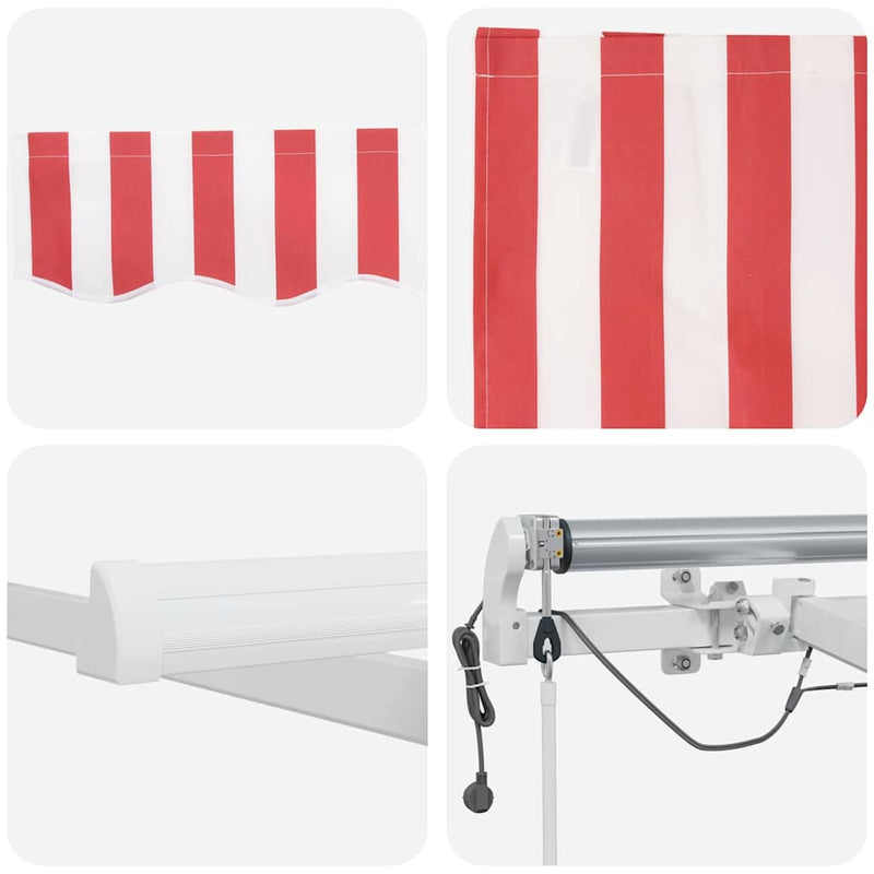 vidaXL Behúzható napellenző Piros és Fehér 600 × 350 cm Szövet és Fém