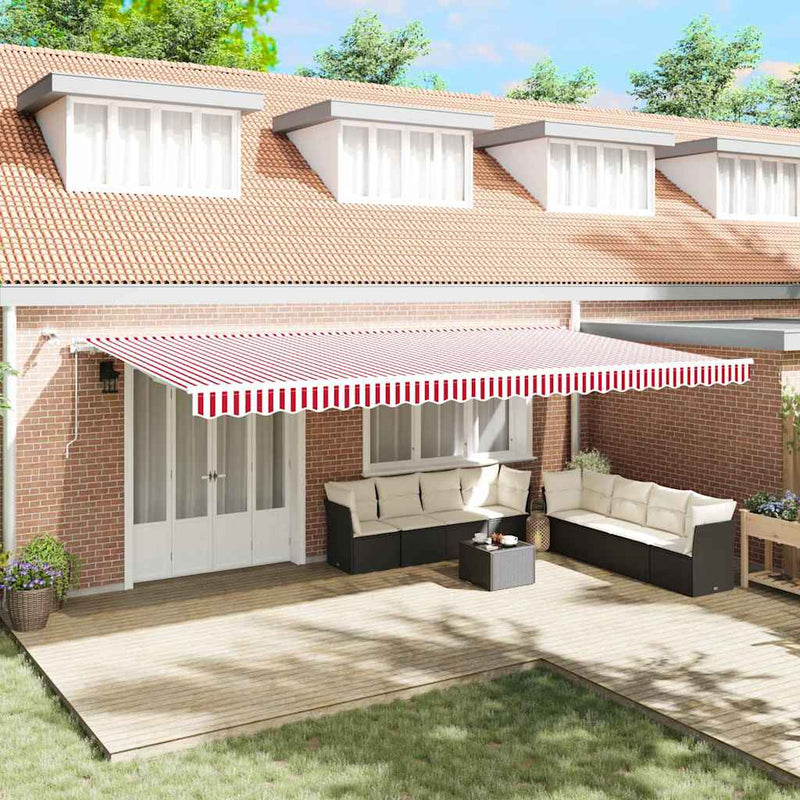 vidaXL Behúzható napellenző Piros és Fehér 600 × 350 cm Szövet és Fém