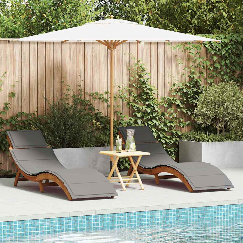 vidaXL Napozóágy párnával 2 pcs Szürke 184 x 55 x 64cm Tömör akácfa