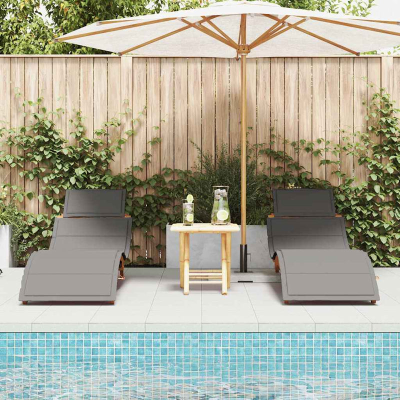 vidaXL Napozóágy párnával 2 pcs Szürke 184 x 55 x 64cm Tömör akácfa