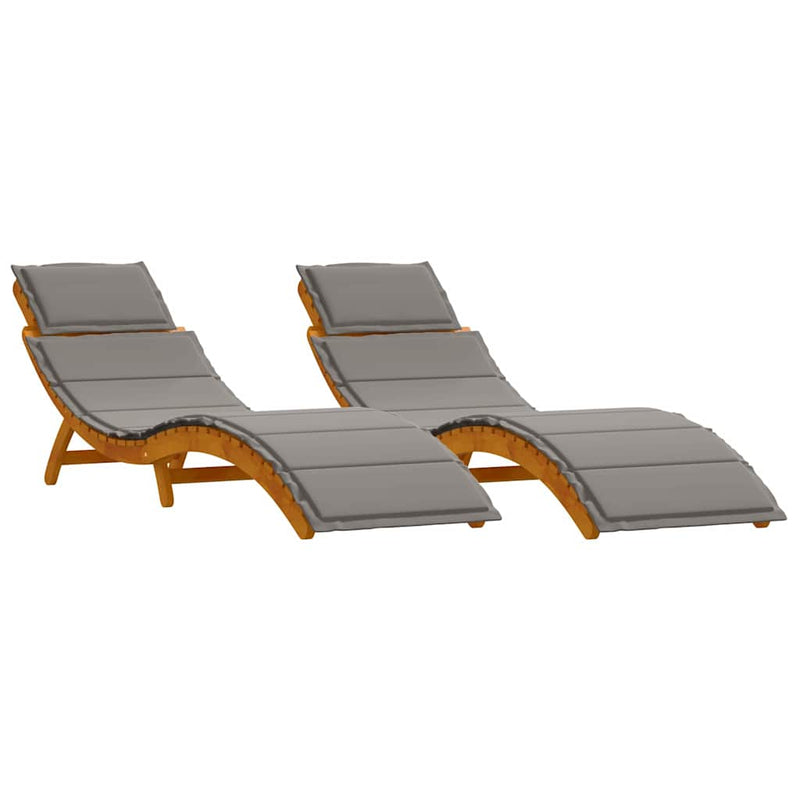 vidaXL Napozóágy párnával 2 pcs Szürke 184 x 55 x 64cm Tömör akácfa