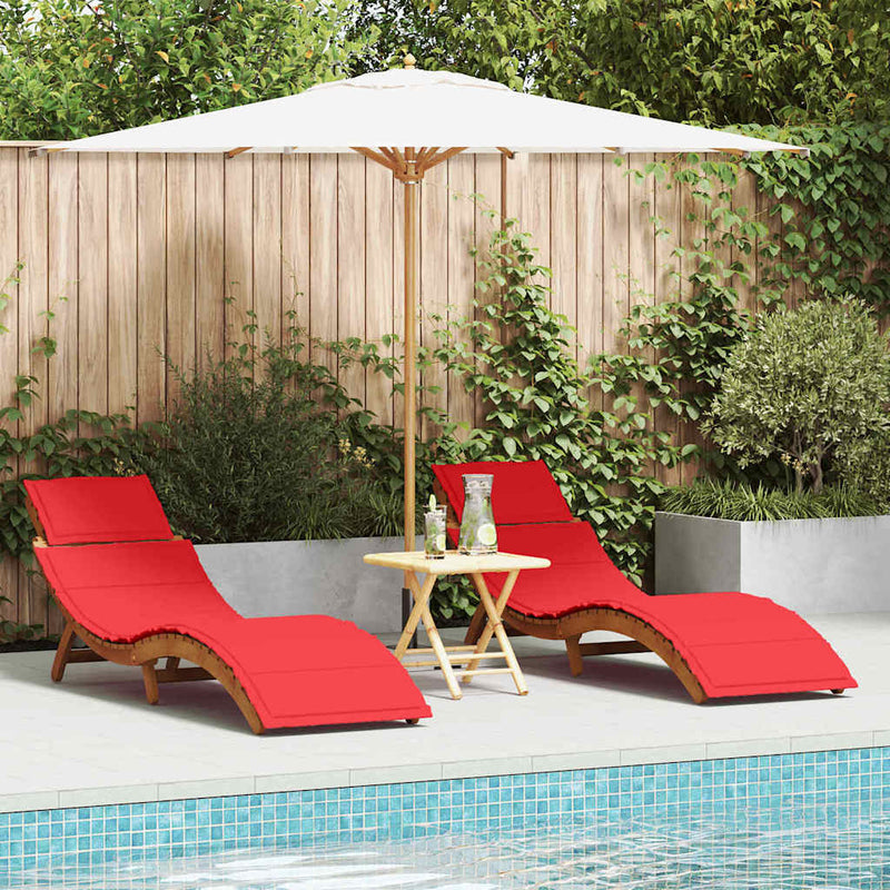 vidaXL Napozóágy párnával 2 pcs Piros 184 x 55 x 64cm Tömör akácfa