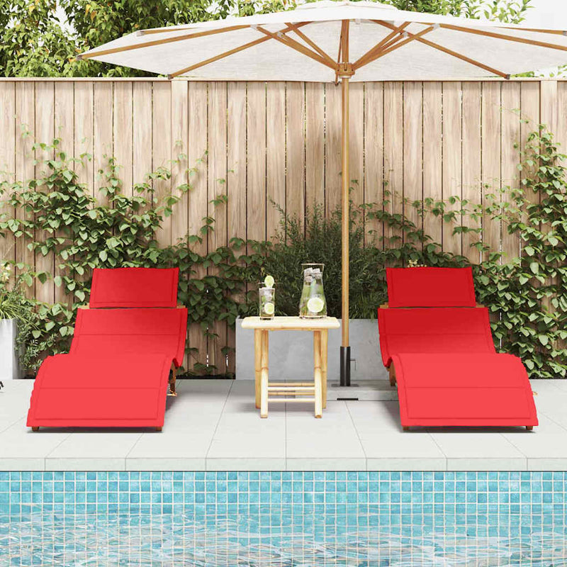 vidaXL Napozóágy párnával 2 pcs Piros 184 x 55 x 64cm Tömör akácfa