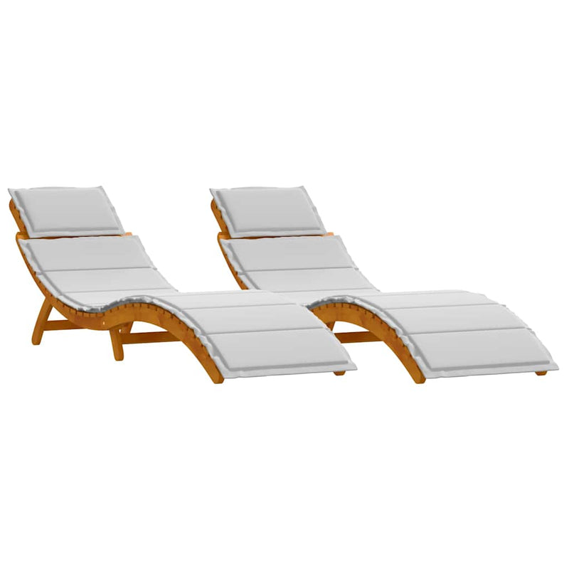 vidaXL Napozóágy 2 pcs Világosszürke 184 x 55 x 64cm Tömör akácfa