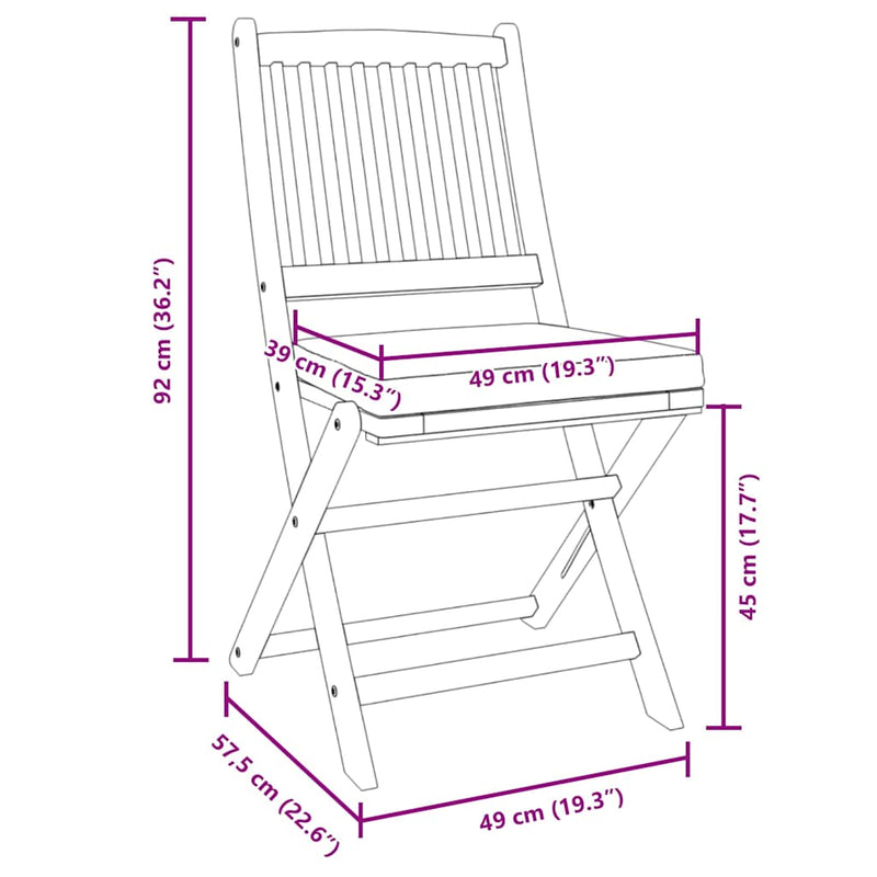 vidaXL Összecsukható szék 2 pcs Fehér 49 x 57.5 x 92cm Tömör akácfa