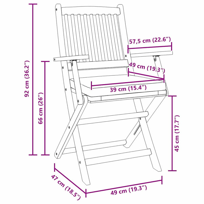 vidaXL Összecsukható szék 2 pcs Fehér 49 x 57.5 x 92cm Tömör akácfa