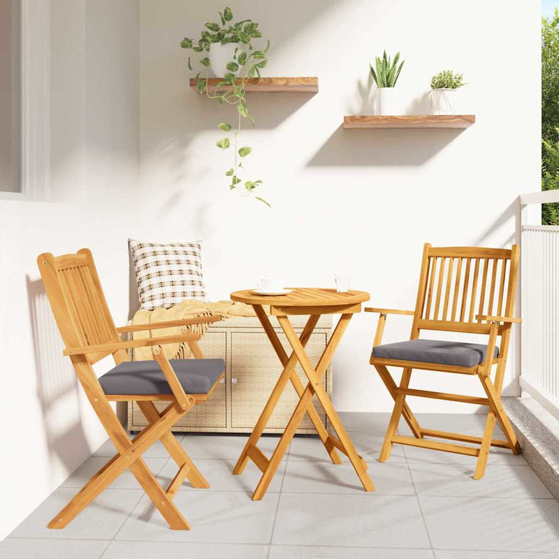 vidaXL Összecsukható szék 2 pcs Szürke 49 x 57.5 x 92cm Tömör akácfa